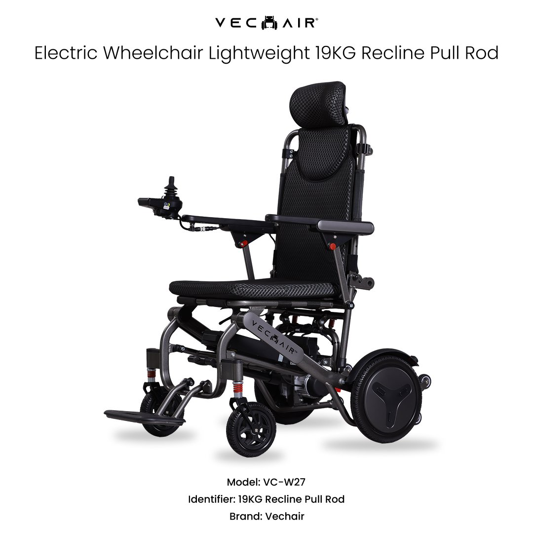 Electric Wheelchair Lightweight 19KG Recline Pull Rod Vechair®