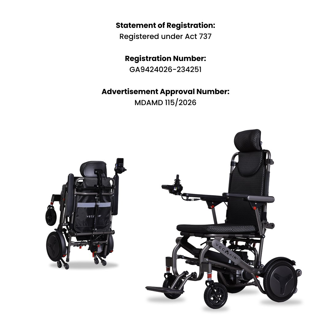 Electric Wheelchair Lightweight 19KG Recline Pull Rod Vechair® - Image 13
